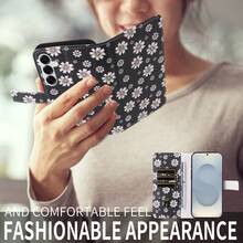 1 buah Dompet Ponsel Kulit Sintetis Kompatibel dengan Apple 18 Pro Max, A57, Note 15 PRO, Casing Pelindung Portabel dengan Motif Bunga Daisy (Versi Global, Bukan Model Lokal) - Putih - View 6