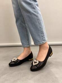 Women's Spring/Autumn New Flat Loafers, Low Vamp Soft Sole Plus Size Shoes 41-43, Egg-Shaped Toe Patchwork Casual Slip-On Shoes - Black - View 5