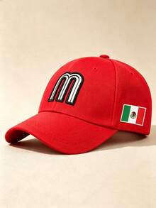 1pc Unisex Curved Brim Baseball Cap, M‑Letter Embroidery, Mexico Flag Print On Side, Adjustable Strap, For Daily, Street, Outdoor, Travel Wear - Multicolor - View 13