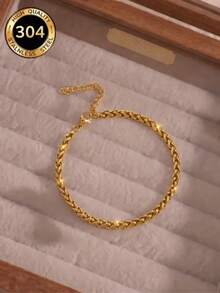 2pcs/1pc Hip-Hop & Fashionable Stainless Steel Chunky Chain Bracelet, Unisex Daily Wear - Yellow Gold - View 6