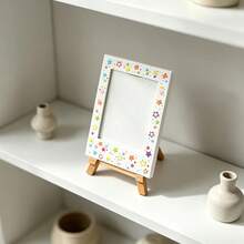 White Mini Photo Frame With Star Stickers, Easel-Style Photo Display Stand, Reusable Desktop Photo Ornament, Versatile Desktop Decor For Multiple Settings, An Ideal Choice For Gifting To Friends, Family, And Classmates, The Perfect Gift - 2 Pieces (1 Photo Frame + 1 Sticker) - View 2