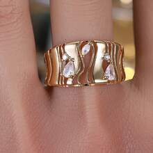 1pc Women's Personalized Wide Band Hollow Line Design Ring With Cubic Zirconia - Multicolor - View 5