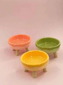 1Pc Color‑Block Plastic Elevated Pet Bowl With Plastic Leg Stand, Neck‑Protected Anti‑Tip Non‑Slip Feeding Bowl For Cats Small Dogs Food Water - Multicolor - View 5