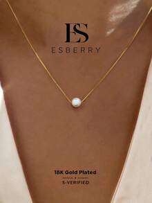 ESBERRY 1件 6mm-10mm 简约 S925 纯银单颗珍珠项链，女士珠宝，婚礼新娘配饰 - 金色 - 查看 2