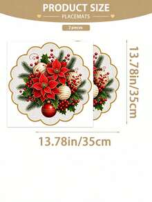 Set Of 2/4/6 Red Poinsettia And Bell Christmas Placemats – Festive Holiday Table Decor; Linen Placemats Featuring Poinsettia Floral Designs; Suitable For Christmas Table Settings And Year-Round Use. - Multicolor - View 13