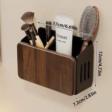 Heavy Duty Walnut Wood Toothbrush Holder Wall Mounted, Suitable For Bathroom, Space-Saving Adhesive Installation Storage Rack, Modern Minimalist Design, Walnut Wood Shower Caddy, Vanity Storage - No Assembly Required, Hygienic Toothbrush Holder, Storage Rack - Multicolor - View 11
