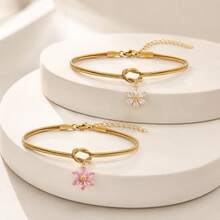 1pc Simple Fashion Flower Charm Golden Stainless Steel Concentric Knot Chain Bracelets For Women - Flower - View 3