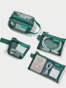 1 Set 4pcs Minimalist Transparent Mesh Storage Bag Set, Mesh Makeup Bag, Portable Coin Purse, Stationery Pencil Case, Zippered Travel Toiletry Bag, Suitable For Home Office Cable Storage Accessories, Portable Coin Purse For Outings, Can Store Cards, Keys And More - Multicolor - View 2