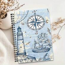 1pc A5 Nautical Compass Spiral Notebook, High-Quality Paper, Academic Rule Diary, With Marine Design, Perfect For Office, School, Or As A Gift For Friends, Sisters, Brothers, Teachers And Students, Notebook Suitable For School - Perfect Gift For Christmas, Thanksgiving, Classic Lined Spiral Notebook - Lined Book - View 3