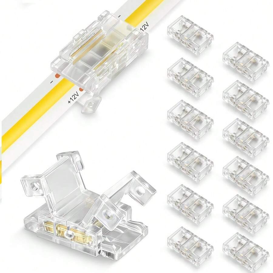 13-Pack Of 2-Pin 8mm LED Strip Connectors, Solderless LED Strip Connectors, Transparent Strip Interconnect Wireless Seamless Track Light Connectors, Suitable For 12V 24V Monochrome COB/SMD 2835 3528 - Transparent Plate 13pcs - View 1