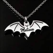 1pc Customized Name Bat Necklace, Personalized Engraved Gothic Style Pendant Collarbone Chain, Halloween Gift Jewelry - Multicolor - View 4