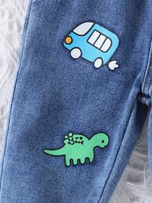 Quần jean denim bé trai 6 tháng - 3 tuổi, họa tiết số, ô tô và khủng long, cạp chun, mềm mại, mặc thường ngày phong cách casual - Rửa nhẹ - Xem 6