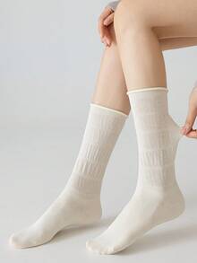 1/5 Pairs Women's Mid-Calf Socks, Solid Color Slimming Bubble Comfortable Socks - Multicolor - View 7