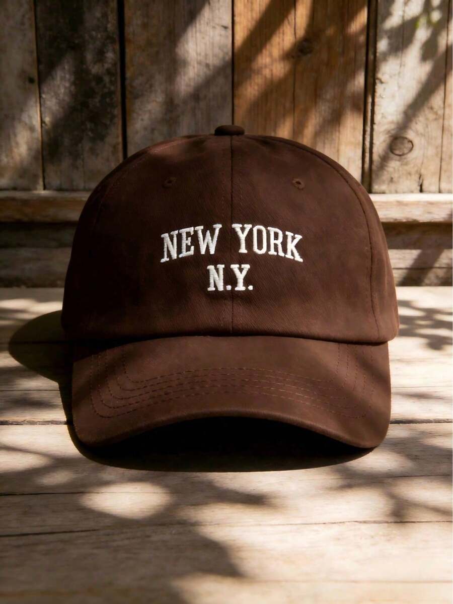 Vintage College Style English Letter Embroidered Solid Color Baseball Cap Unisex Personalized Curved Brim Baseball Cap - One Size - View 1