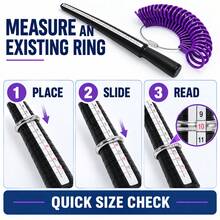 KLONKEE Set Pengukur Ukuran Cincin 4 Buah - Ukuran Cincin 0-13 - Pengukur Ukuran Cincin US/UK - Pita Pengukur Ukuran Cincin 1-17 - Cocok untuk Pembuatan Perhiasan DIY - Kit pengukur cincin empat bagian - View 8