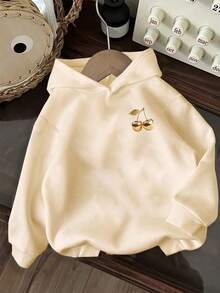 Tween Girl Fun Print Sweatshirt, Warm And Comfortable Thermal Lined Pullover Sweatshirt For Autumn/Winter - Apricot - View 3