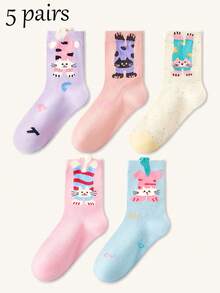 5 Pairs Cute Cartoon Cat Kids Socks, Adorable Baby Mid-Calf Dopamine Girl Socks, Suitable For Spring, Autumn, Winter - Multicolor - View 8