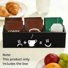 A Tea Bag Storage Box With Three Compartments, A Coffee Machine Box With A Handle On The Side, Perfect For Kitchen And Pantry Countertops, And A Wooden Storage Box Designed For Coffee Lovers - Black - View 7