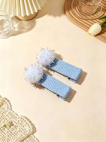 Christmas Style Multi-Pack Multi-Color Hair Clips With Solid Color, Glitter Stripe And Pom Pom Design, Suitable For All Seasons, Perfect Christmas Gift, Ideal For Photos - Multicolor - View 6