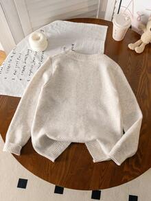 Girls' Elegant Solid Color Cable Knit Pullover Sweater, Suitable For Vacation, Party, Spring, Autumn, Winter - Apricot - View 2