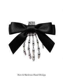2pcs Halloween Skeleton Hand Bone Hair Clips, Black Bow Ghost Hand Side Clips, Dark Style Cosplay Party Funny Headwear, Halloween Party, Cosplay Outfit, Y2K Fashion, Holiday Photo - Multicolor - View 8