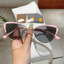 1pc Metal Cat Eye Dual-Tone Rhinestone Indoor/Outdoor Color-Changing Multifunctional Fashion Versatile Women's Glasses - Purple Gold/Iridescent - View 17