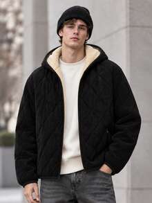 Men's Casual Sports Hooded Jacket, Zipper Closure, Regular Fit For Hiking, Running, Outdoor Activities And Christmas Outdoor Outfits - Black - View 3