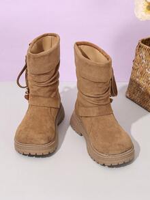 Sepatu Bot Anak Perempuan dengan Rumbai dan Tali, Sepatu Bot Putri Gaya Barat, Versi Korea Terbaru - Coklat - View 4