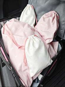 Bowknot Print Cotton Drawstring Bag, Reusable Storage Bag, Suitable For Daily Use, Gifts, Weddings And Party Favors, Canvas Fabric With Adjustable Drawstring, Suitable For Clothing, Underwear And Shoes Storage, DIY Crafts, Bridal Shower And Display Packaging - Multicolor - View 5