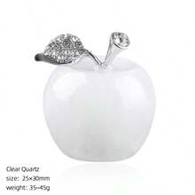 Gemstone Apple Sculpture With Rhinestone Leaf, Natural Crystal Apple Ornament, Polished Stone Tabletop Decoration, Wedding & Holiday Decor Gift - Multicolor - View 6