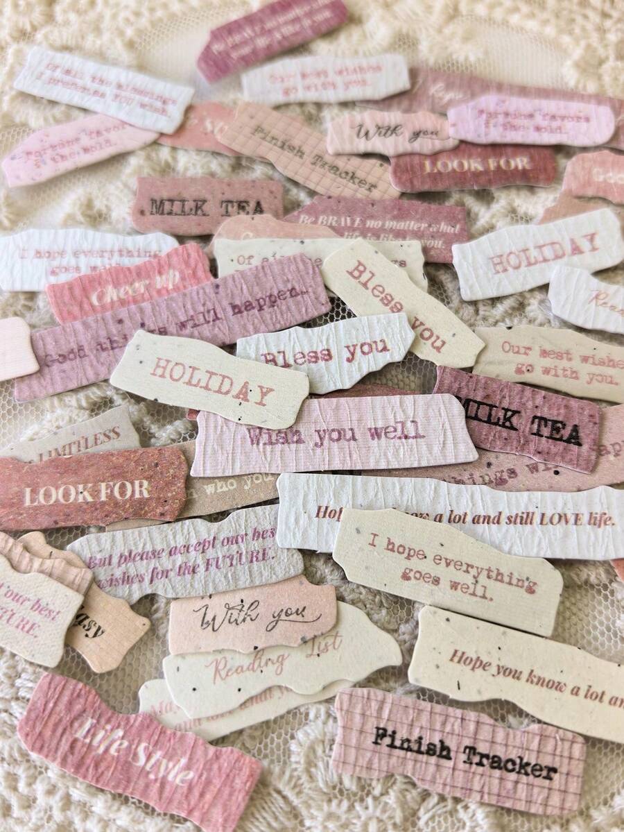 1 Pack 50pcs Natural Texture English Phrase Decorative Stickers DIY Collage Material - Multicolor - View 1