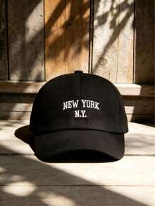 Vintage College Style English Letter Embroidered Solid Color Baseball Cap Unisex Personalized Curved Brim Baseball Cap - One Size - View 3