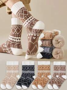 1/2/4 Pairs Men's Autumn/Winter Mid-Calf Socks, Thermal Lined Thick Warm Socks, Winter Wool Loop Sleep Long Socks, Couple Socks - Multicolor - View 15