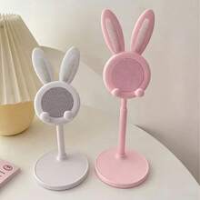 1PC Adjustable Rabbit Shape Phone Tablet Stand, Anti‑Slip Height Adjustable Desktop Holder, Cute Bunny Lazy Bracket For Watching Video Live Streaming, For Phone & Tablet - pink 1pc - View 1