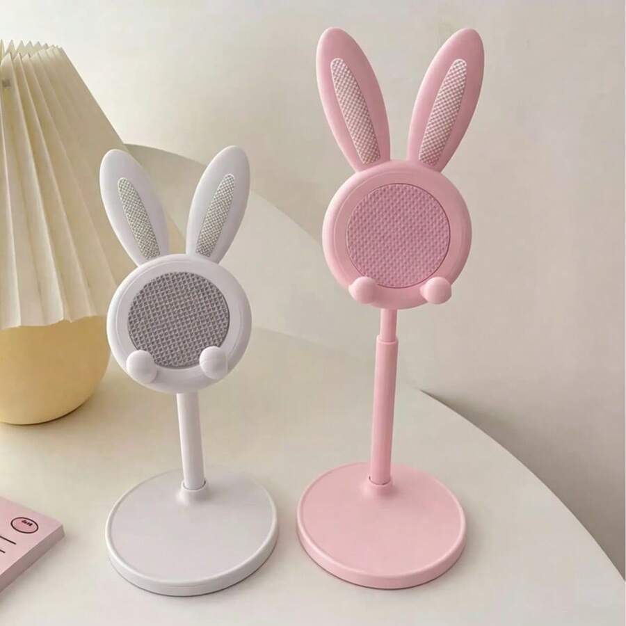 1PC Adjustable Rabbit Shape Phone Tablet Stand, Anti‑Slip Height Adjustable Desktop Holder, Cute Bunny Lazy Bracket For Watching Video Live Streaming, For Phone & Tablet - pink 1pc - View 1