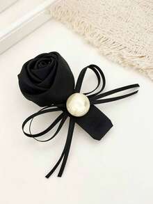 1pc Vintage Elegant 3D Rose Faux Pearl Hair Clip Spring Clamp Bow Half-Up Bun Clip Hair Accessory For Women - Multicolor - View 5