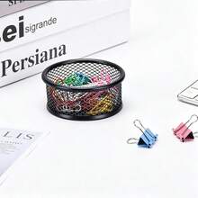 Round Black Desktop Storage Box Metal Paper Clip Holder Small Cylinder Storage Tube Office Stationery Box Multi-Function Pen Holder Push Pin Box Desktop Stationery Storage Container Office Desk Accessories Organizer Suitable For Paper Clips, Push Pins And Small Items - Multicolor - View 3