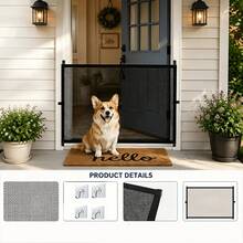 7-Piece Pet Fence Gate With Mesh (Includes Adhesive Hooks), Cat And Dog Bed Protection Barrier, Portable Pet Isolation Fence For Entryway, Indoor And Outdoor Pet Guard, Prevents Pets From Running Wild, Falling And Getting Injured, Easy And Quick Installation, Removable Anytime - Multicolor - View 2
