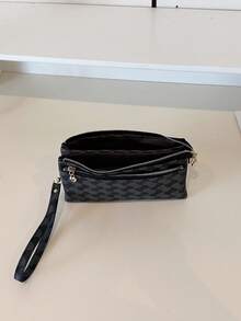 Women's Double Zipper Wristlet Wallet Clutch – Designer Monogram Phone Pouch, Card Holder & Coin Purse With Gold Heart Charm, Elegant Wrist Strap - Black - View 6