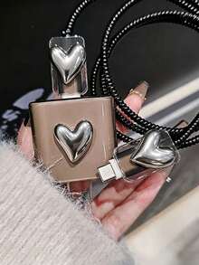 US Standard 20W Cable Protector TPU Transparent Black Soft Shell Silver Heart Accessory Pearl Black Data Cable Spiral Protector Anti-Breakage 4pcs Set - US Standard 20W Silver Heart - View 3