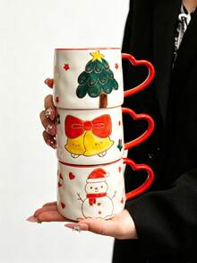 1pc Ceramic Mug, American/European Christmas Holiday Theme Cup, Embossed Snowflake/Christmas Tree/Gingerbread Man/Snowman/Bell 5 Pattern Options, Perfect Holiday Water Cup, Gift, Suitable For Coffee, Tea, Gift, Dishwasher - Multicolor - View 8