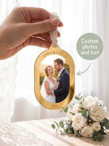 1pc Custom Photo And Text Our First Christmas Ornament,Anniversary Keepsake, Engagement, Custom Photo Ornament, Romantic Gift, Bridal Shower Present - Multicolor - View 1