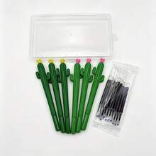 Set Pulpen Netral Berbentuk Kaktus Kreatif 7/17 buah, Termasuk Kotak Pulpen, Pulpen Silikon Menarik dengan Nilai Estetika Tinggi, Dilengkapi dengan Isi Ulang Tinta Hitam 0,5 mm, Set Alat Tulis Belajar Harian Siswa, Wajib Dimiliki Saat Kembali ke Sekolah. - kaktus - View 2