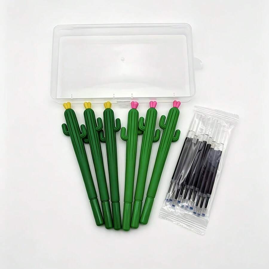 Set Pulpen Netral Berbentuk Kaktus Kreatif 7/17 buah, Termasuk Kotak Pulpen, Pulpen Silikon Menarik dengan Nilai Estetika Tinggi, Dilengkapi dengan Isi Ulang Tinta Hitam 0,5 mm, Set Alat Tulis Belajar Harian Siswa, Wajib Dimiliki Saat Kembali ke Sekolah.