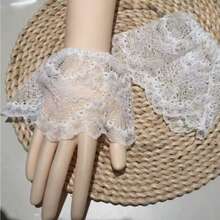 1 Pair Gentle Style White Lace Faux Cuffs, Versatile Sweater & Shirt Layering Decorative Mesh Flare Sleeve Covers - White-077 - View 3