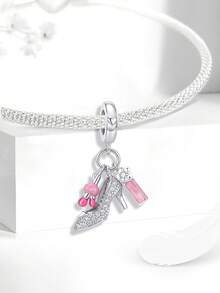 1pc Pink Delicate Beaded Pendant, Suitable For Women Bracelet DIY Jewelry - Silver - View 10