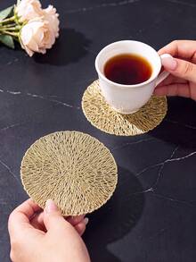 6-30pcs Gold PVC Round Coasters, Minimalist Style Coffee Cup Coasters, Washable, Easy To Clean, Wipeable, Non-Slip, Heat-Resistant, Suitable For Room Decor, Table Decor, Home Decor, Party Decor, Suitable For Holidays, Parties, Gatherings, Birthdays, Weddings, Gifts, Presents, Dinner Parties, Outdoor, Picnics. - Gold - View 6