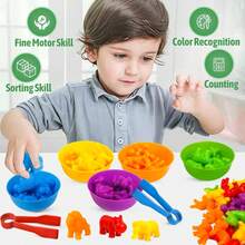 Counting Animal Toys Color Matching Game Preschool Learning Activity Sorting Stacking Toys Math Educational Sensory Montessori Children Toys (Random Color) - Multicolor - View 4