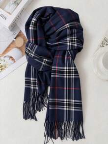 Classic Plaid Scarf, Versatile Boyfriend Gift, High-Quality Reversible Warm Scarf For Men And Women, Suitable For Autumn/Winter - Blue - View 5