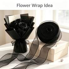 30yards/10yards Black Fish Tail Chiffon Ribbon, 2.5cm/4cm Width Optional Semi-Transparent Mesh Fabric, Handmade DIY Bow Accessories, Gift Box Fresh Flower Gift Packaging, Wedding Party Decoration Ribbon, Premium Souvenir Floral Arrangement Multi-Purpose Decorative Ribbon - Black - View 9